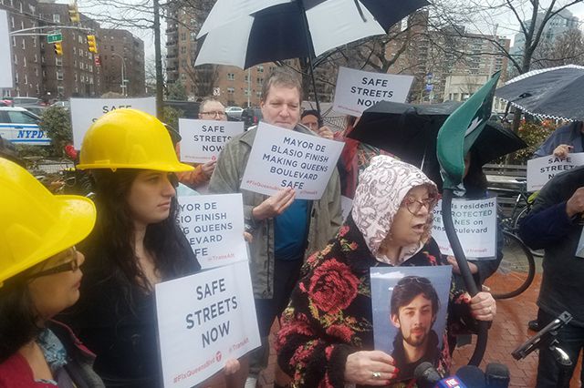 An April 2019 protest over the stalled Queens Boulevard bike lane